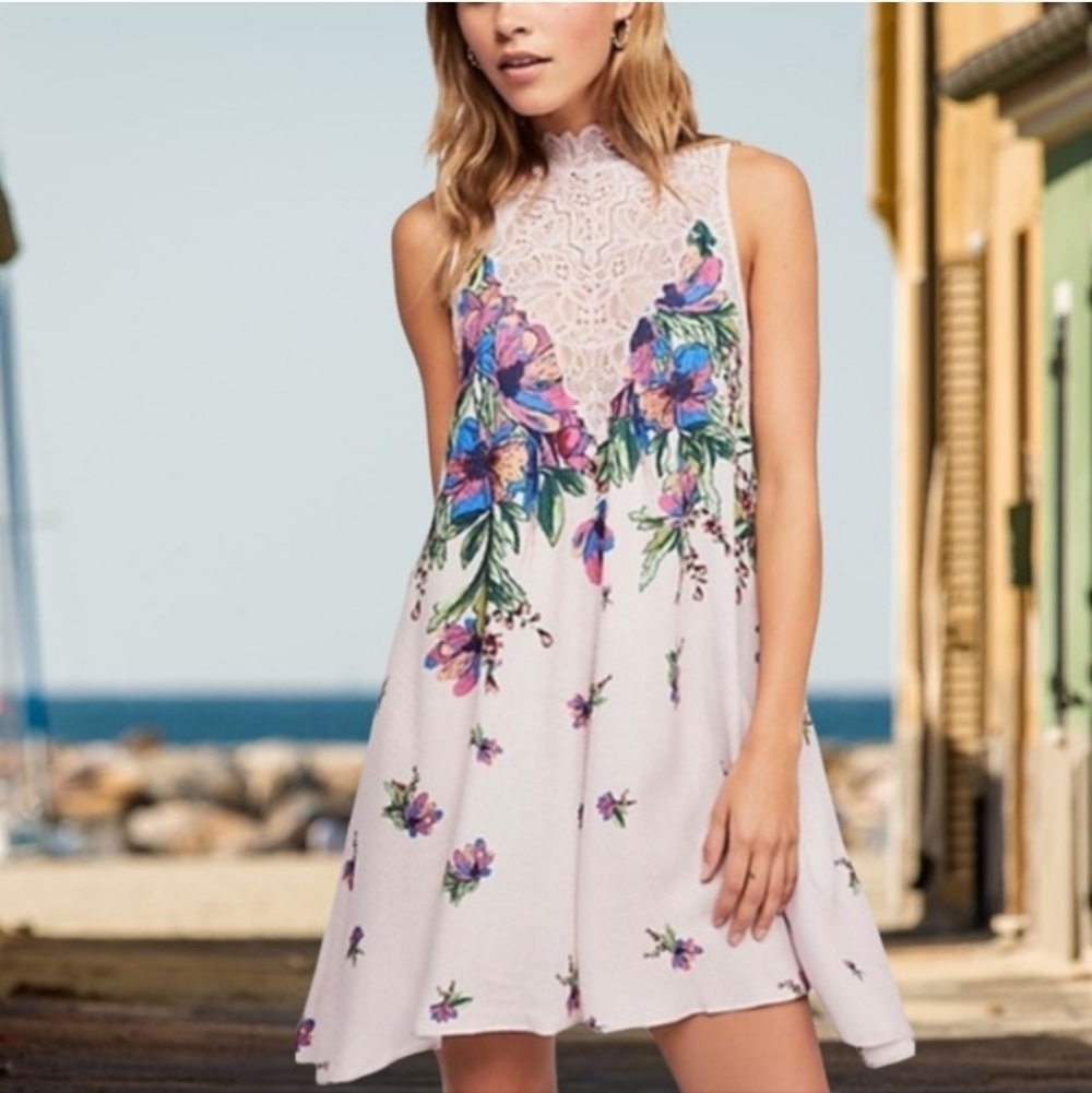 Intimately Free People Boho Marsha  Combo Lace Floral Mini  Slip Dress XS
